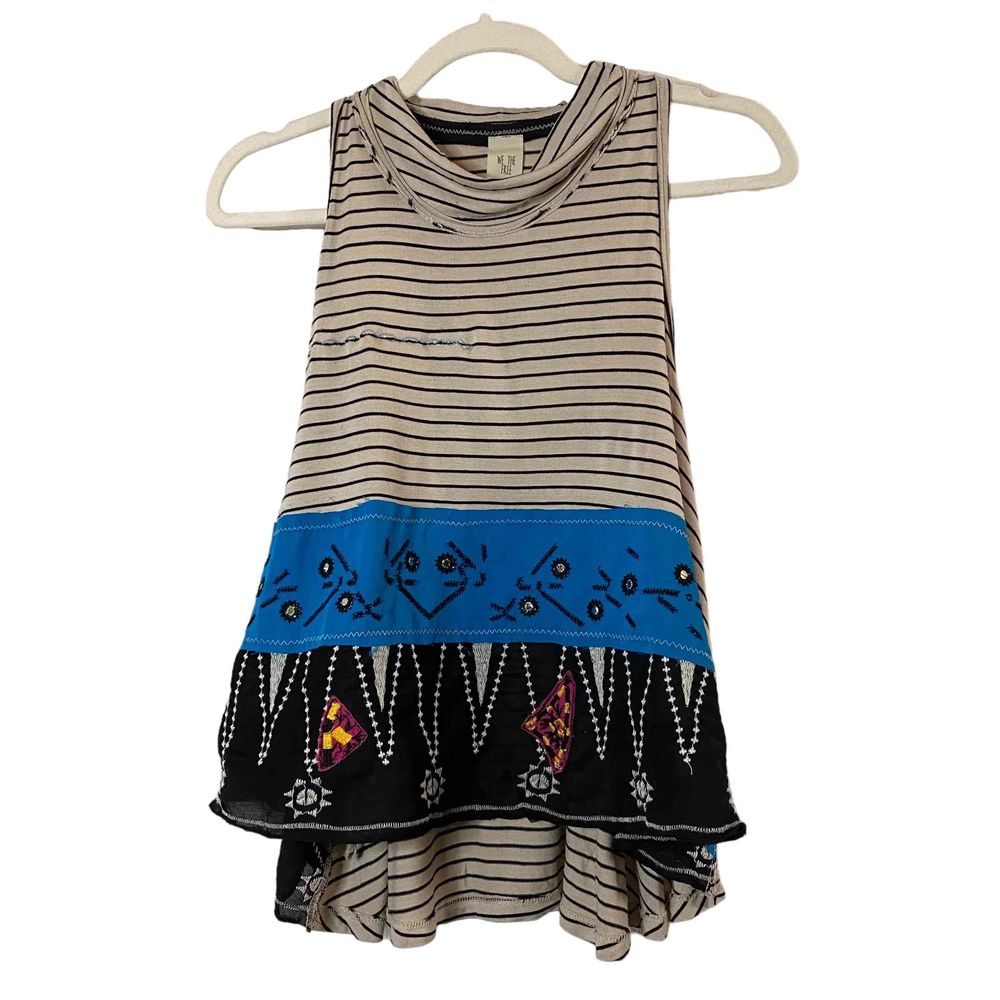 We The‎ Free Womens Blue Embroidered North South Tank Top Sleeveless Sz S-flawed